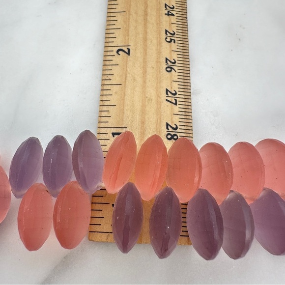 Artisan Frosted Glass Necklace Coral and Purple Faceted Beads Chunky Statement - Picture 11 of 13